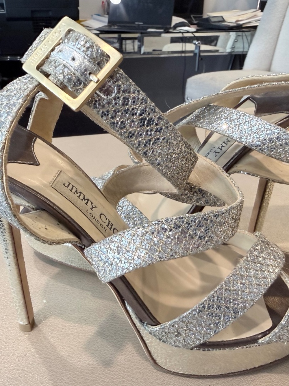 Jimmy Choo - silver/gold sparkle heel